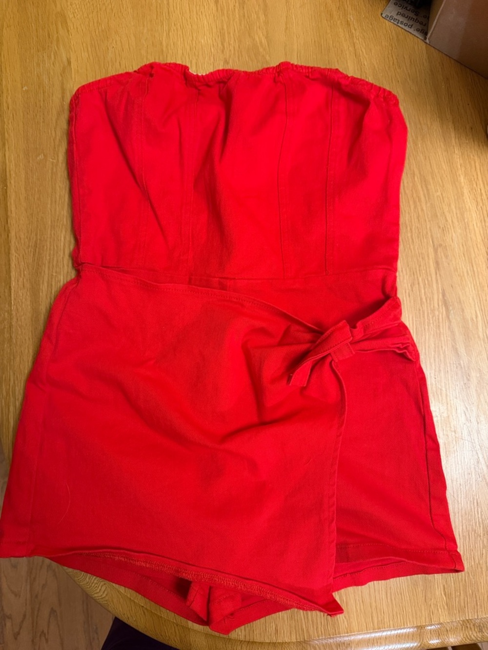 SHEIN Red Strapless Romper with Waist Tie